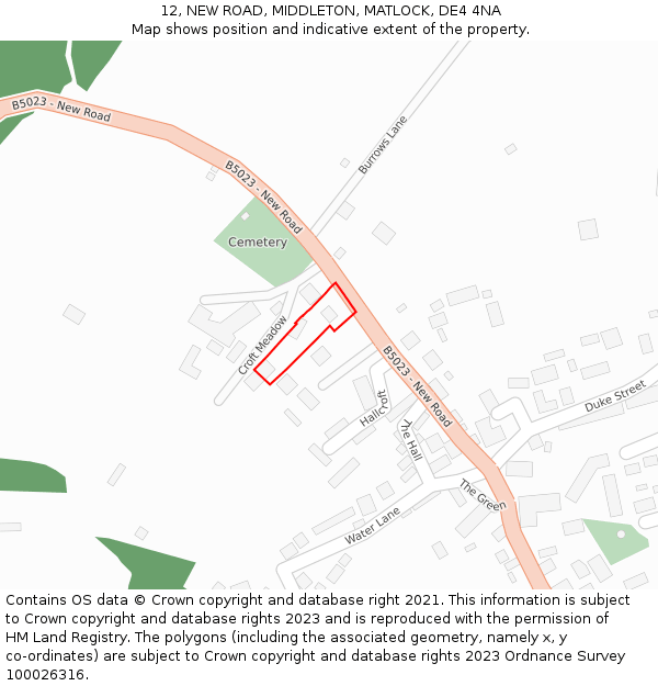 12, NEW ROAD, MIDDLETON, MATLOCK, DE4 4NA: Location map and indicative extent of plot