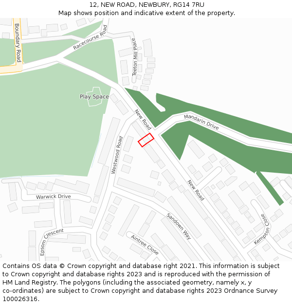 12, NEW ROAD, NEWBURY, RG14 7RU: Location map and indicative extent of plot