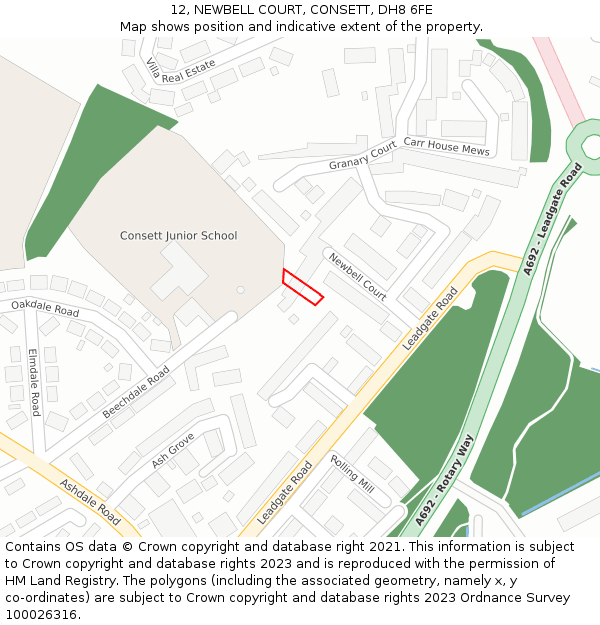 12, NEWBELL COURT, CONSETT, DH8 6FE: Location map and indicative extent of plot