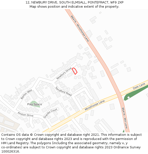 12, NEWBURY DRIVE, SOUTH ELMSALL, PONTEFRACT, WF9 2XP: Location map and indicative extent of plot