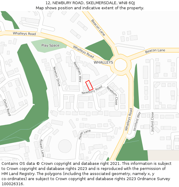 12, NEWBURY ROAD, SKELMERSDALE, WN8 6QJ: Location map and indicative extent of plot