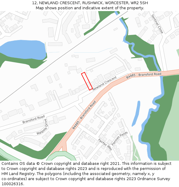 12, NEWLAND CRESCENT, RUSHWICK, WORCESTER, WR2 5SH: Location map and indicative extent of plot