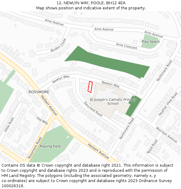 12, NEWLYN WAY, POOLE, BH12 4EA: Location map and indicative extent of plot