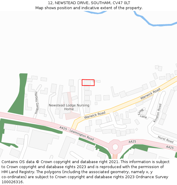 12, NEWSTEAD DRIVE, SOUTHAM, CV47 0LT: Location map and indicative extent of plot