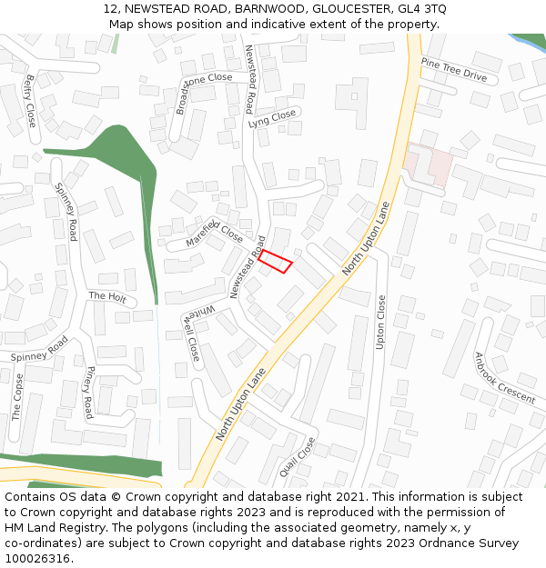 12, NEWSTEAD ROAD, BARNWOOD, GLOUCESTER, GL4 3TQ: Location map and indicative extent of plot