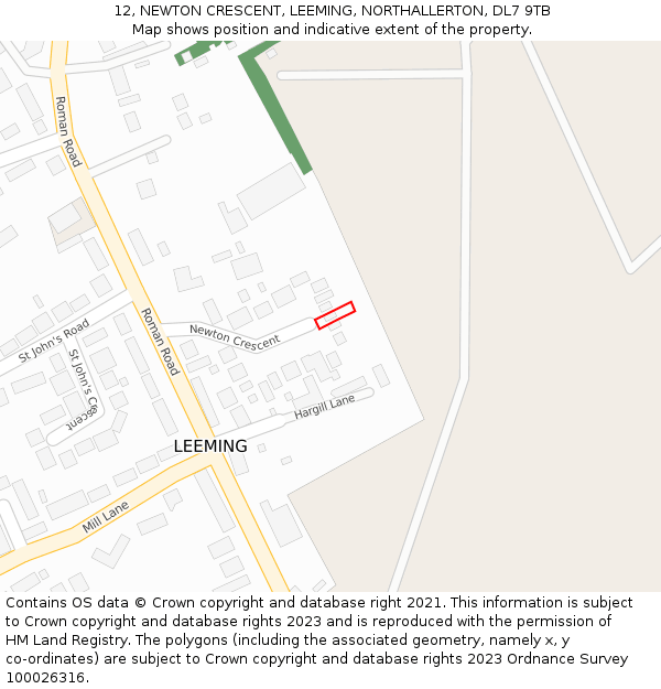 12, NEWTON CRESCENT, LEEMING, NORTHALLERTON, DL7 9TB: Location map and indicative extent of plot