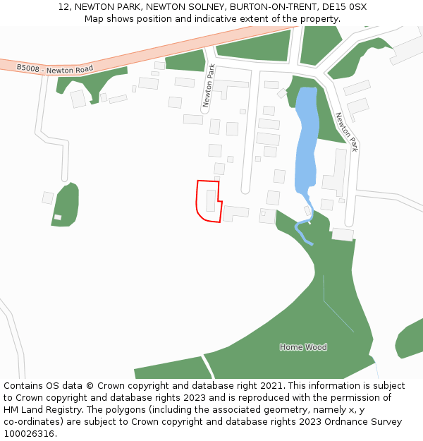 12, NEWTON PARK, NEWTON SOLNEY, BURTON-ON-TRENT, DE15 0SX: Location map and indicative extent of plot