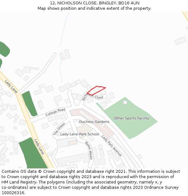 12, NICHOLSON CLOSE, BINGLEY, BD16 4UN: Location map and indicative extent of plot