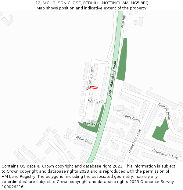 12, NICHOLSON CLOSE, REDHILL, NOTTINGHAM, NG5 8RQ: Location map and indicative extent of plot