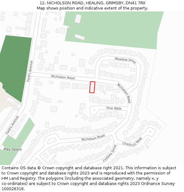 12, NICHOLSON ROAD, HEALING, GRIMSBY, DN41 7RX: Location map and indicative extent of plot