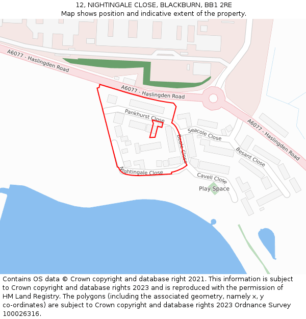 12, NIGHTINGALE CLOSE, BLACKBURN, BB1 2RE: Location map and indicative extent of plot