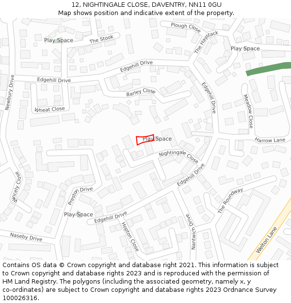 12, NIGHTINGALE CLOSE, DAVENTRY, NN11 0GU: Location map and indicative extent of plot