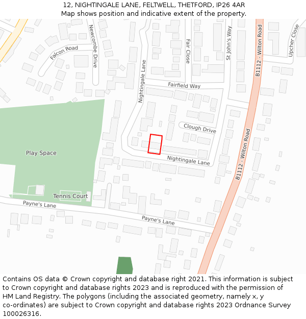12, NIGHTINGALE LANE, FELTWELL, THETFORD, IP26 4AR: Location map and indicative extent of plot