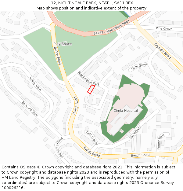 12, NIGHTINGALE PARK, NEATH, SA11 3RX: Location map and indicative extent of plot