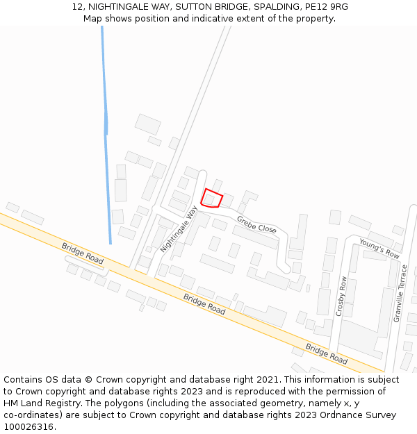 12, NIGHTINGALE WAY, SUTTON BRIDGE, SPALDING, PE12 9RG: Location map and indicative extent of plot
