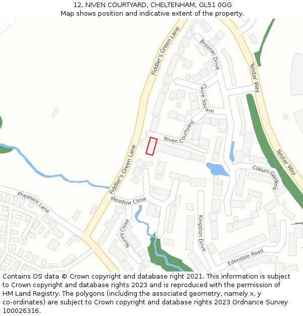 12, NIVEN COURTYARD, CHELTENHAM, GL51 0GG: Location map and indicative extent of plot