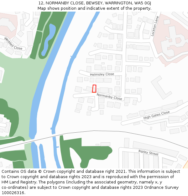 12, NORMANBY CLOSE, BEWSEY, WARRINGTON, WA5 0GJ: Location map and indicative extent of plot