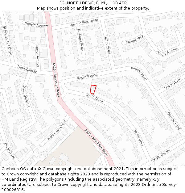 12, NORTH DRIVE, RHYL, LL18 4SP: Location map and indicative extent of plot