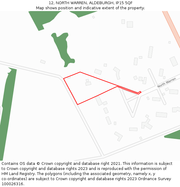 12, NORTH WARREN, ALDEBURGH, IP15 5QF: Location map and indicative extent of plot