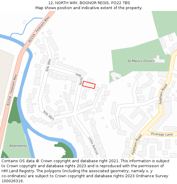 12, NORTH WAY, BOGNOR REGIS, PO22 7BS: Location map and indicative extent of plot