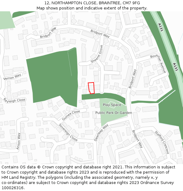 12, NORTHAMPTON CLOSE, BRAINTREE, CM7 9FG: Location map and indicative extent of plot