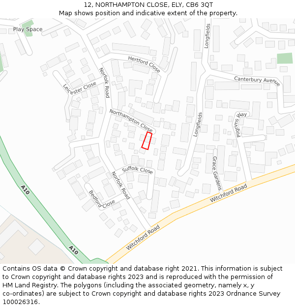 12, NORTHAMPTON CLOSE, ELY, CB6 3QT: Location map and indicative extent of plot