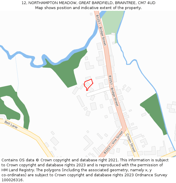 12, NORTHAMPTON MEADOW, GREAT BARDFIELD, BRAINTREE, CM7 4UD: Location map and indicative extent of plot