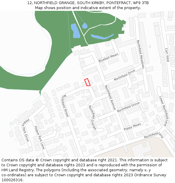 12, NORTHFIELD GRANGE, SOUTH KIRKBY, PONTEFRACT, WF9 3TB: Location map and indicative extent of plot