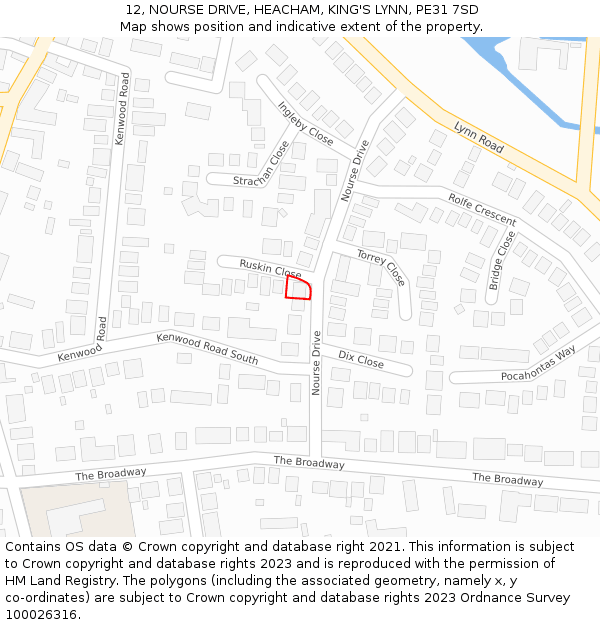12, NOURSE DRIVE, HEACHAM, KING'S LYNN, PE31 7SD: Location map and indicative extent of plot