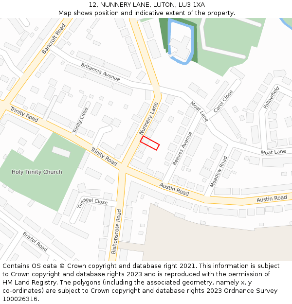 12, NUNNERY LANE, LUTON, LU3 1XA: Location map and indicative extent of plot