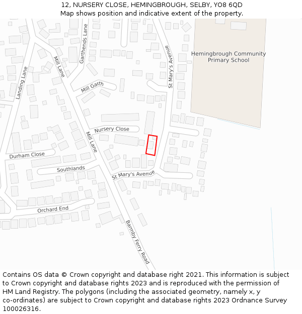 12, NURSERY CLOSE, HEMINGBROUGH, SELBY, YO8 6QD: Location map and indicative extent of plot