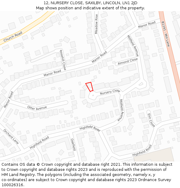 12, NURSERY CLOSE, SAXILBY, LINCOLN, LN1 2JD: Location map and indicative extent of plot