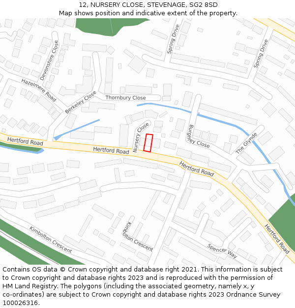12, NURSERY CLOSE, STEVENAGE, SG2 8SD: Location map and indicative extent of plot