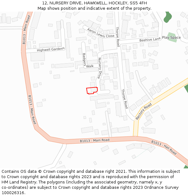 12, NURSERY DRIVE, HAWKWELL, HOCKLEY, SS5 4FH: Location map and indicative extent of plot