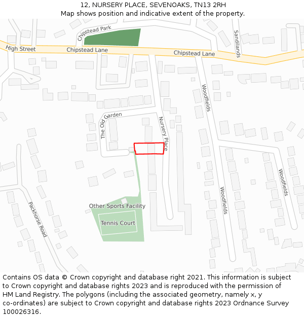 12, NURSERY PLACE, SEVENOAKS, TN13 2RH: Location map and indicative extent of plot