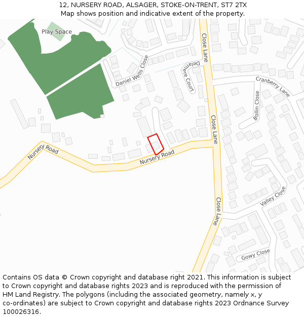 12, NURSERY ROAD, ALSAGER, STOKE-ON-TRENT, ST7 2TX: Location map and indicative extent of plot