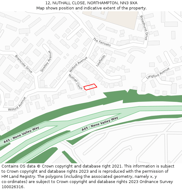 12, NUTHALL CLOSE, NORTHAMPTON, NN3 9XA: Location map and indicative extent of plot