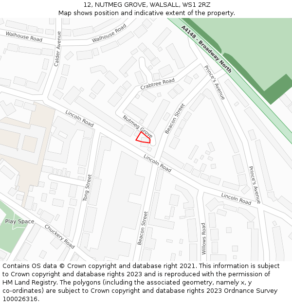 12, NUTMEG GROVE, WALSALL, WS1 2RZ: Location map and indicative extent of plot
