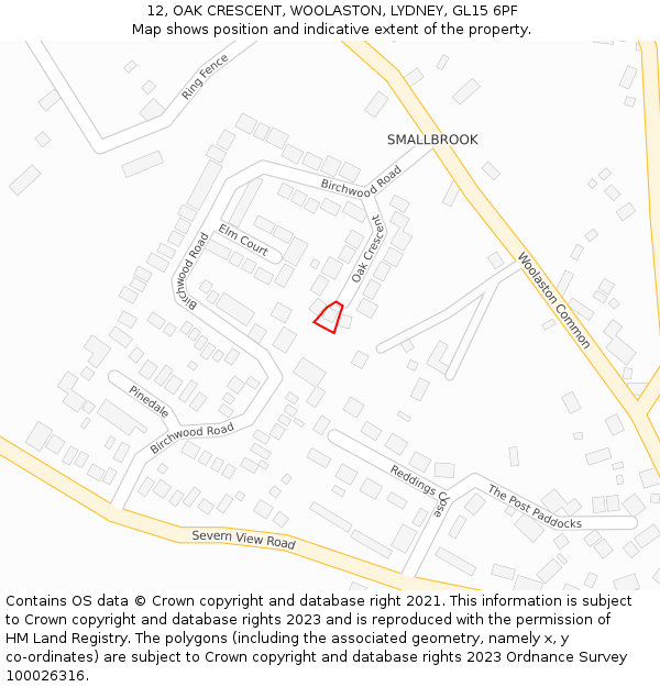 12, OAK CRESCENT, WOOLASTON, LYDNEY, GL15 6PF: Location map and indicative extent of plot