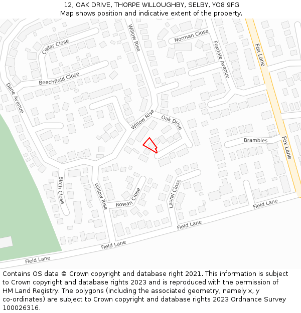 12, OAK DRIVE, THORPE WILLOUGHBY, SELBY, YO8 9FG: Location map and indicative extent of plot