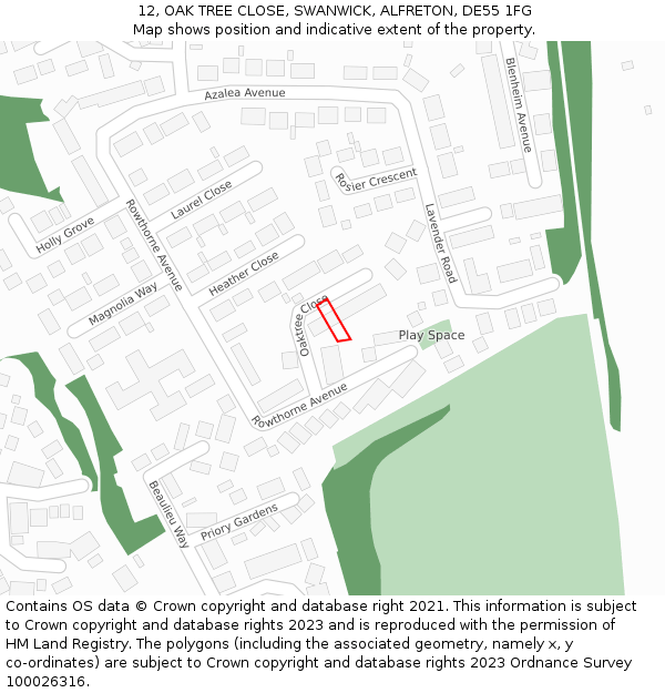 12, OAK TREE CLOSE, SWANWICK, ALFRETON, DE55 1FG: Location map and indicative extent of plot