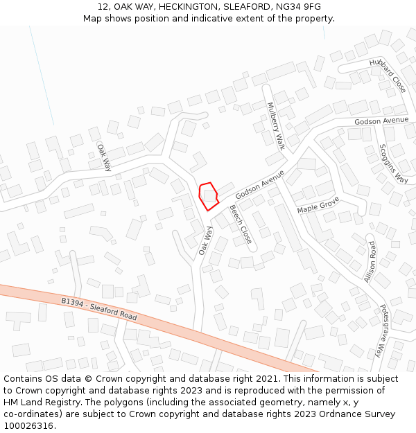 12, OAK WAY, HECKINGTON, SLEAFORD, NG34 9FG: Location map and indicative extent of plot