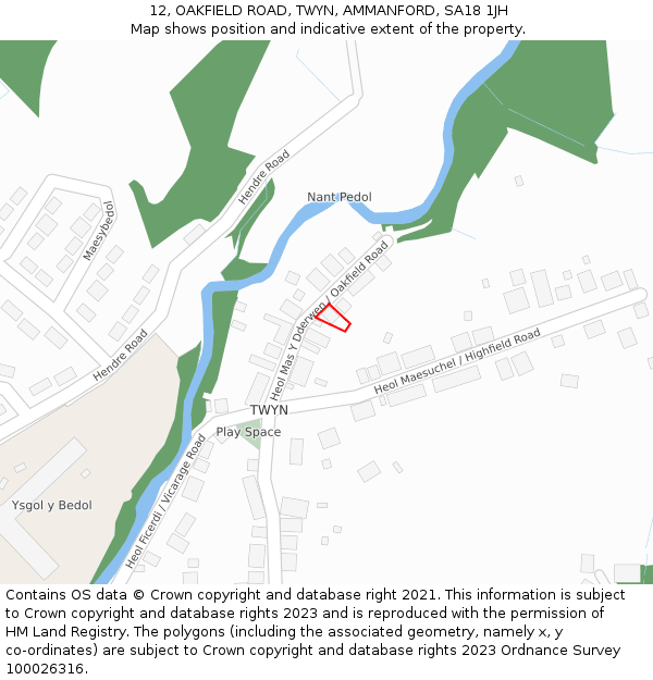 12, OAKFIELD ROAD, TWYN, AMMANFORD, SA18 1JH: Location map and indicative extent of plot