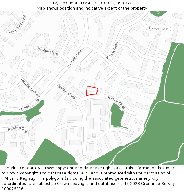 12, OAKHAM CLOSE, REDDITCH, B98 7YG: Location map and indicative extent of plot