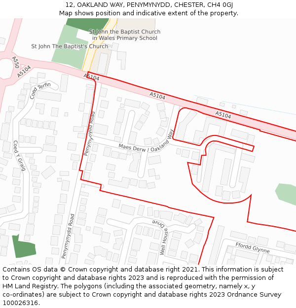 12, OAKLAND WAY, PENYMYNYDD, CHESTER, CH4 0GJ: Location map and indicative extent of plot