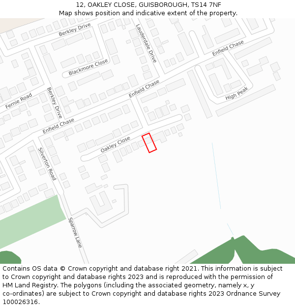 12, OAKLEY CLOSE, GUISBOROUGH, TS14 7NF: Location map and indicative extent of plot