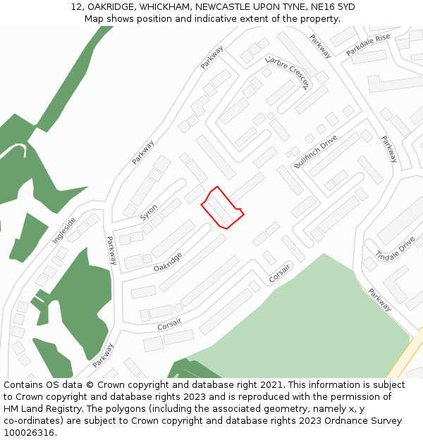 12, OAKRIDGE, WHICKHAM, NEWCASTLE UPON TYNE, NE16 5YD: Location map and indicative extent of plot