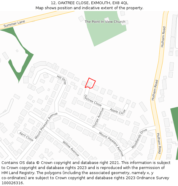 12, OAKTREE CLOSE, EXMOUTH, EX8 4QL: Location map and indicative extent of plot