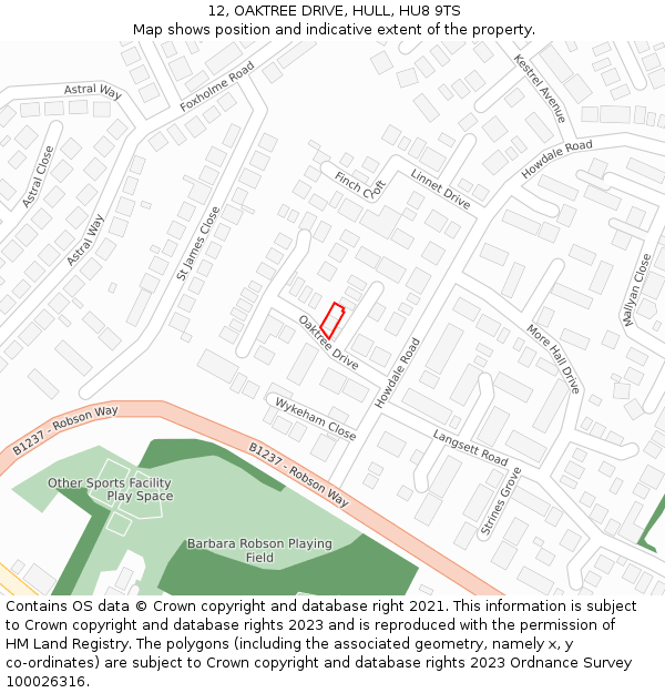 12, OAKTREE DRIVE, HULL, HU8 9TS: Location map and indicative extent of plot