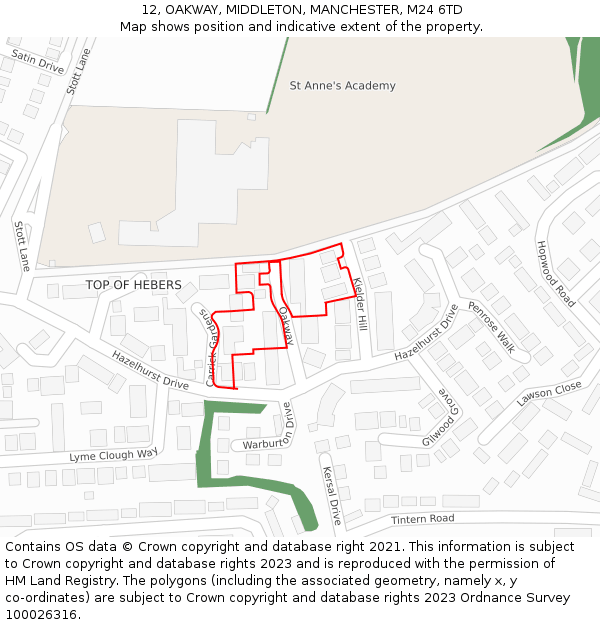 12, OAKWAY, MIDDLETON, MANCHESTER, M24 6TD: Location map and indicative extent of plot
